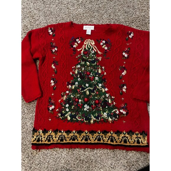 VTG  Casual Corner Annex Heavily Embroidered Christmas Tree Sweater Red L - Picture 2 of 7